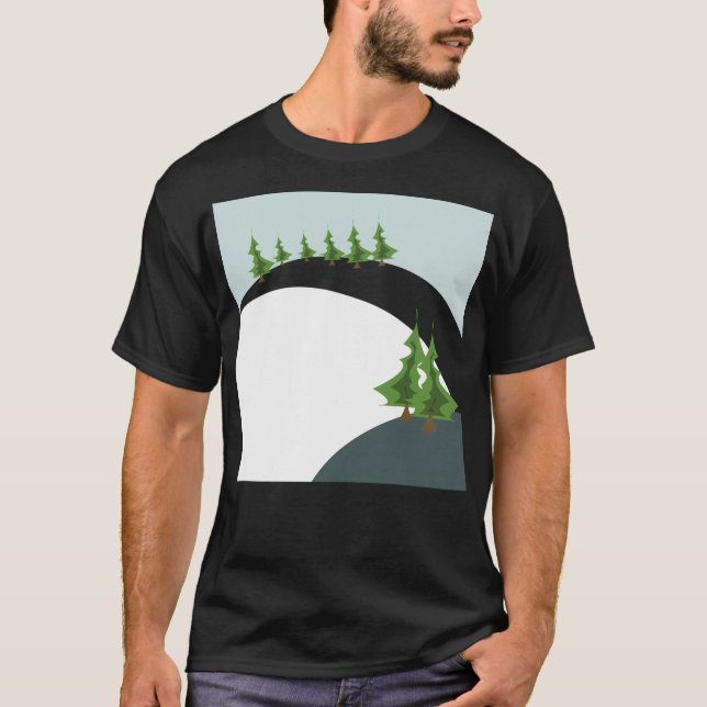 Geometric Design  Christmas Tree On Snowy Mountain T-Shirt (Front)