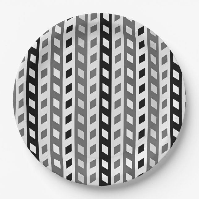 Geometric Design, gray, black, white, Paper Plate (Front)