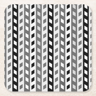 Geometric Design, gray, black, white, Square Paper Coaster