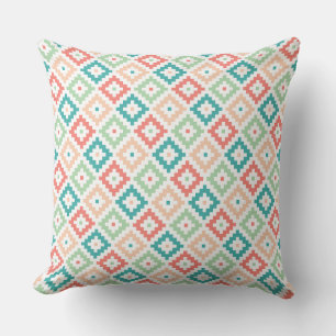 Geometric Design in Coral and Teal Throw Pillow