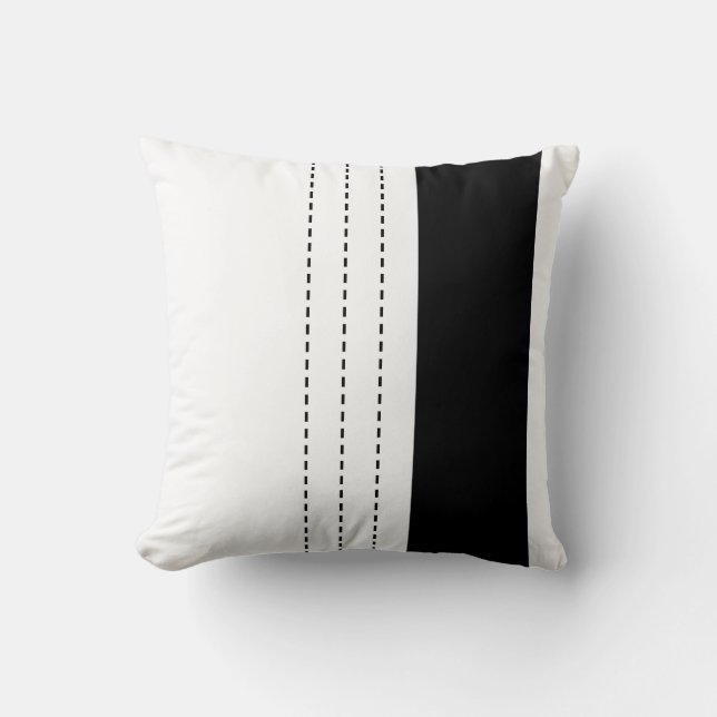 Geometric Design Line Dash Pattern Black and White Throw Pillow (Front)