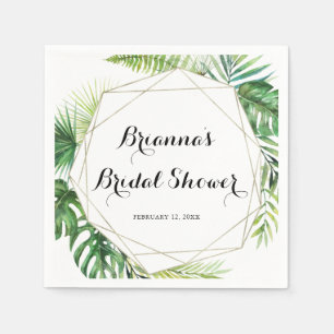 Geometric Destination Tropical Green Bridal Shower Napkin