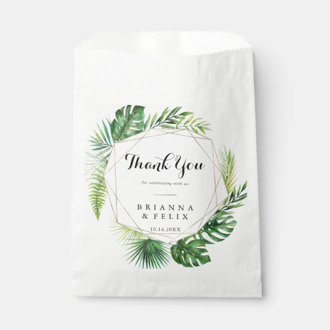 Geometric Destination Tropical Thank You Wedding Favour Bag (Front)