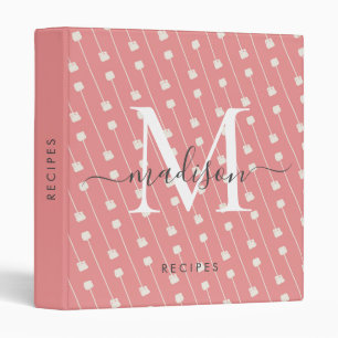 Geometric Diagonal Squares Coral Monogram Script Binder