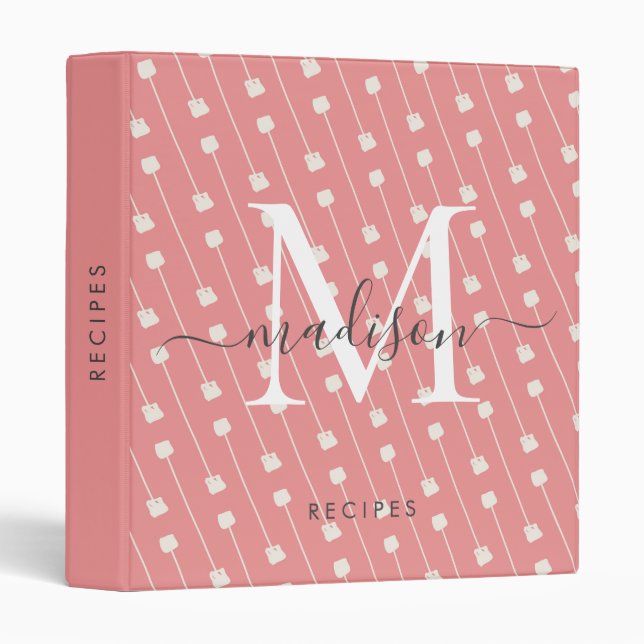 Geometric Diagonal Squares Coral Monogram Script Binder (Front/Spine)