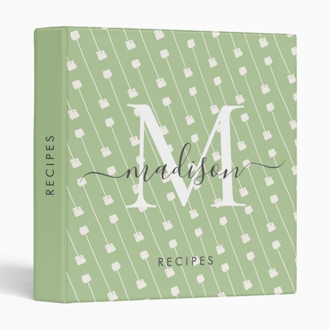 Geometric Diagonal Squares Green Monogram Script Binder (Front/Spine)