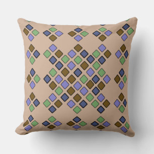 Geometric Diagonal Tiles Blue Green 2 in 1 Throw Pillow