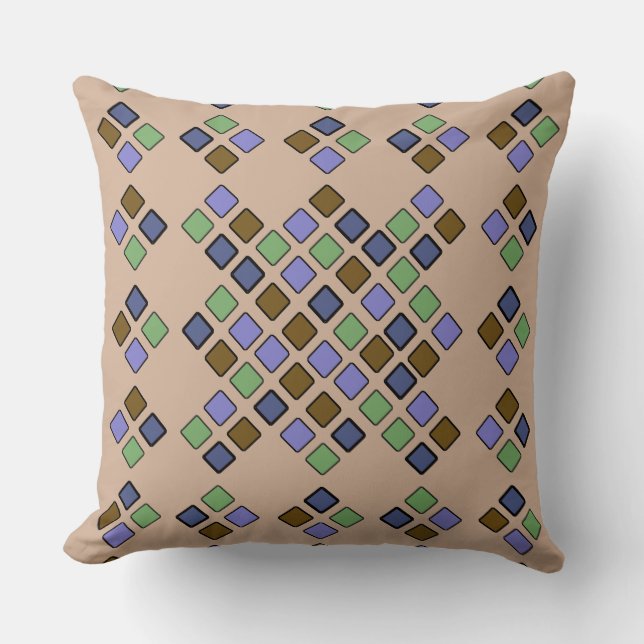 Geometric Diagonal Tiles Blue Green 2 in 1 Throw Pillow (Front)