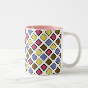 Geometric Diagonal Tiles Pink on any Colour Two-Tone Coffee Mug