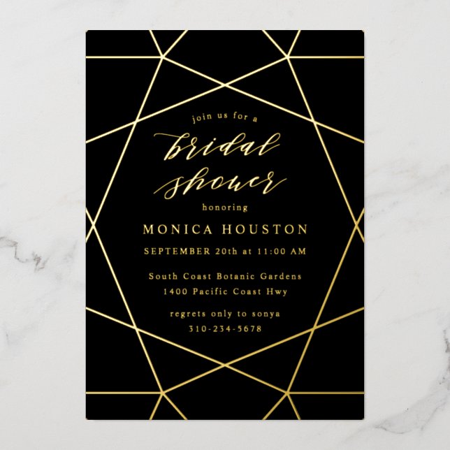 Geometric Diamond Elegant Black Bridal Shower Gold (Front)