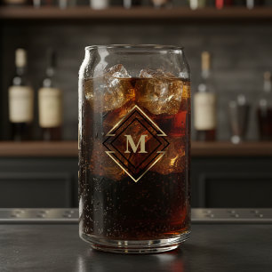 Geometric Diamond Frame Monogram Black/Gold ID617 Can Glass