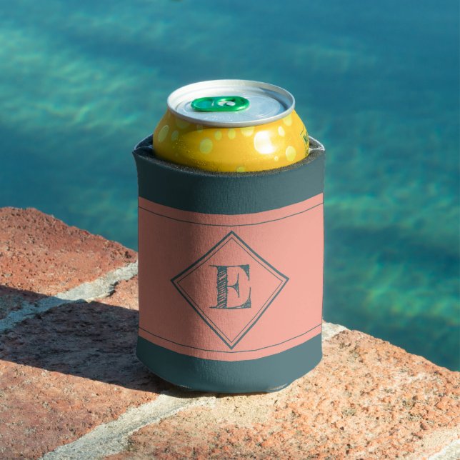 Geometric Diamond Initial Letter Monogram Custom Can Cooler (In Situ Pool)