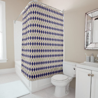 Geometric Diamond Pattern in Navy Blue & Beige