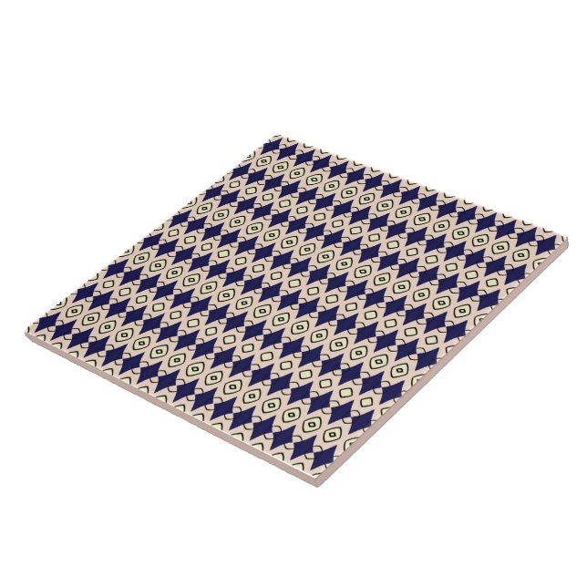 Geometric Diamond Pattern in Navy Blue & Beige Tile (Side)