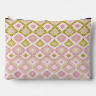 Geometric Diamond Pattern in Pink and Olive Green Accessory Pouch
