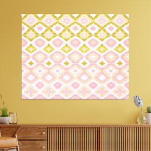 Geometric Diamond Pattern in Pink and Olive Green Canvas Print