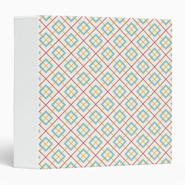Geometric Diamond Pattern Pastel Pink and Blue Binder (Front/Spine)