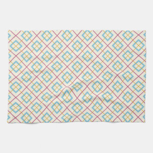 Geometric Diamond Pattern Pastel Pink and Blue Kitchen Towel
