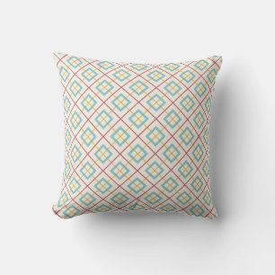 Geometric Diamond Pattern Pastel Pink and Blue Throw Pillow