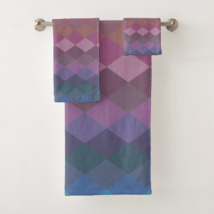 Geometric Diamond Shapes in Muted Rainbow Colours Bath Towel Set