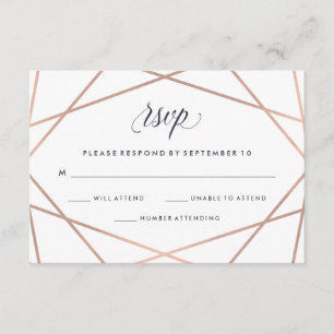Geometric Diamond Wedding RSVP Faux Rose Gold Card