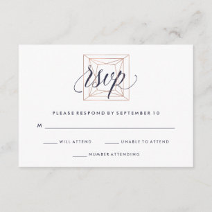 Geometric Diamond Wedding RSVP Midnight Blue Text Card