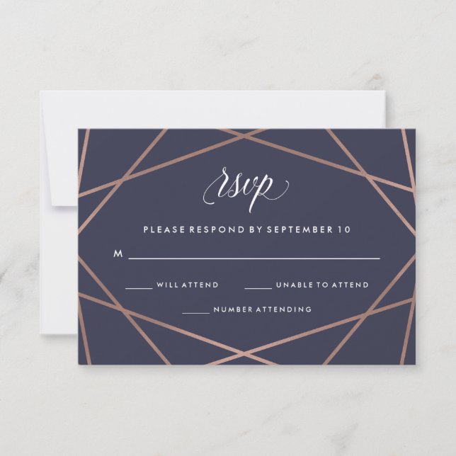 Geometric Diamond Wedding RSVP on Midnight Blue Card (Front)
