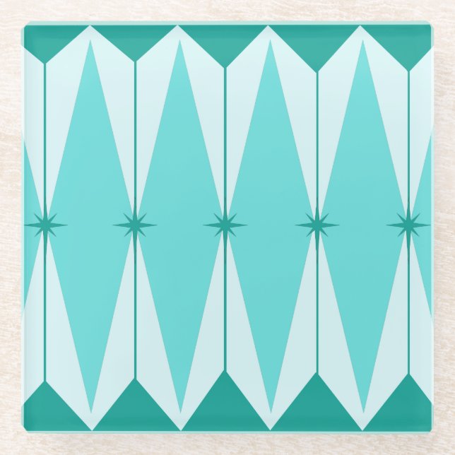 Geometric Diamonds & Starbursts Glass Coaster (Front)