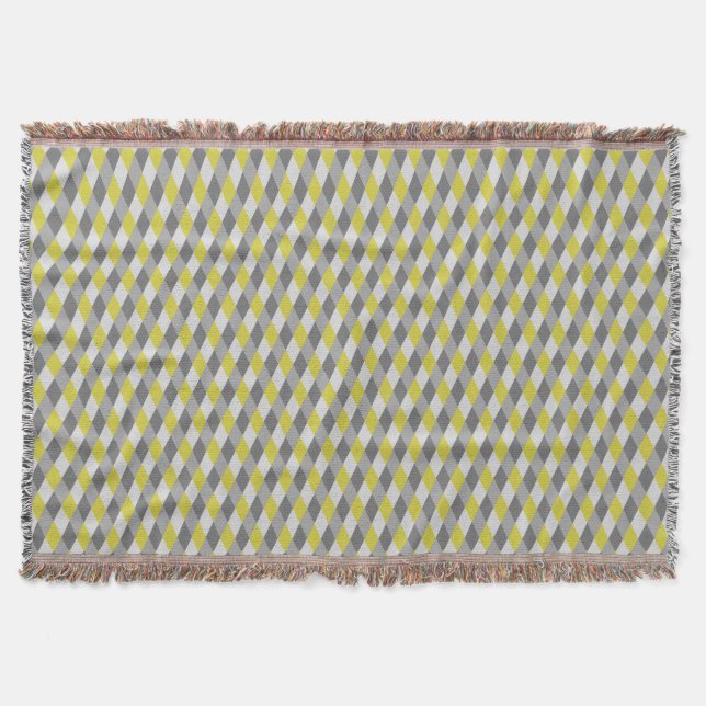 Geometric Diamonds Yellow and Grey Modern Abstract Throw Blanket (Front)