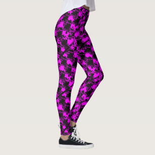 Geometric Distressed Neon Magenta Pattern Leggings