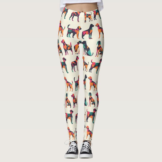 Geometric dog silhouettes design leggings (Front)