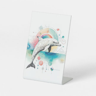 Geometric Dolphin Pedestal Sign with Artistic Acce