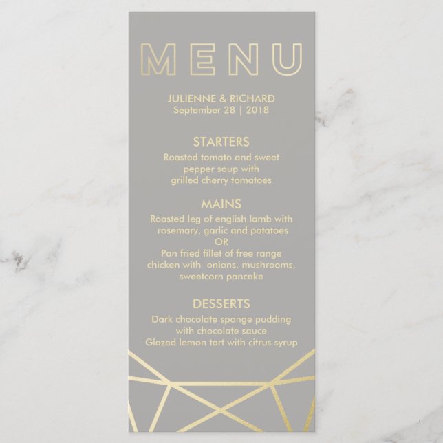 Geometric | Dove Grey and Gold Menu (Front)