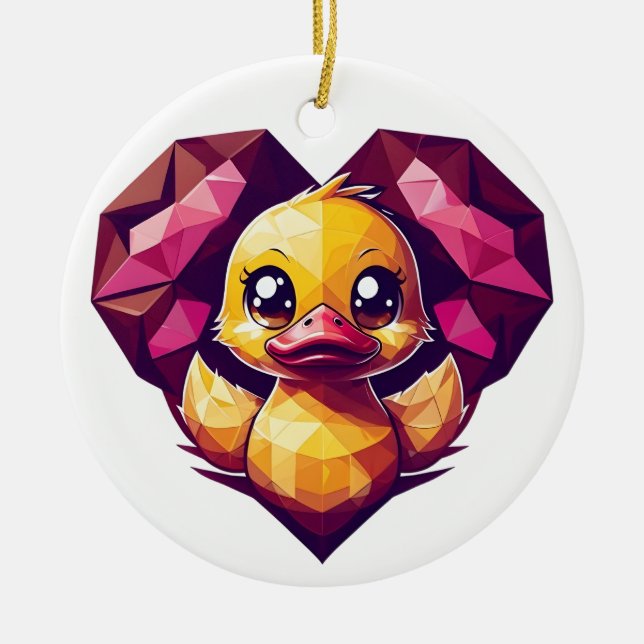 Geometric Duckling in a Crystal Heart Ceramic Ornament (Front)