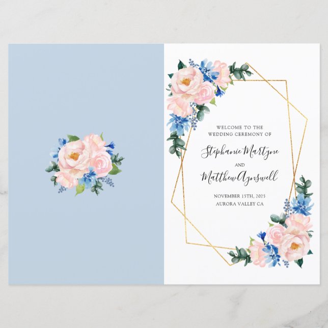 Geometric Dusty Blue Blush Pink Order of Service (Front)
