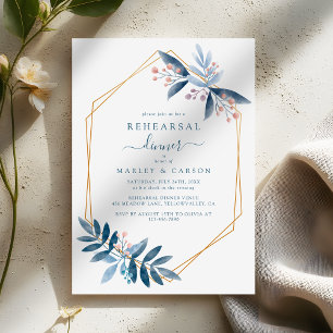 Geometric Dusty Blue Elegant Rehearsal Dinner Invitation