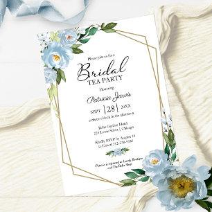 Geometric Dusty Blue Floral Bridal Tea Party  Invitation