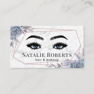 Geometric Dusty Blue Floral Marble Beauty Salon Business Card