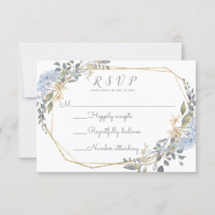 Geometric Dusty Blue Floral Wedding RSVP Card