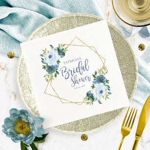 Geometric Dusty Blue Gold Floral Bridal Shower Napkin