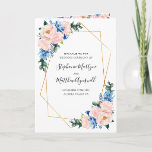Geometric Dusty Blue Pink Floral Order Of Service Program