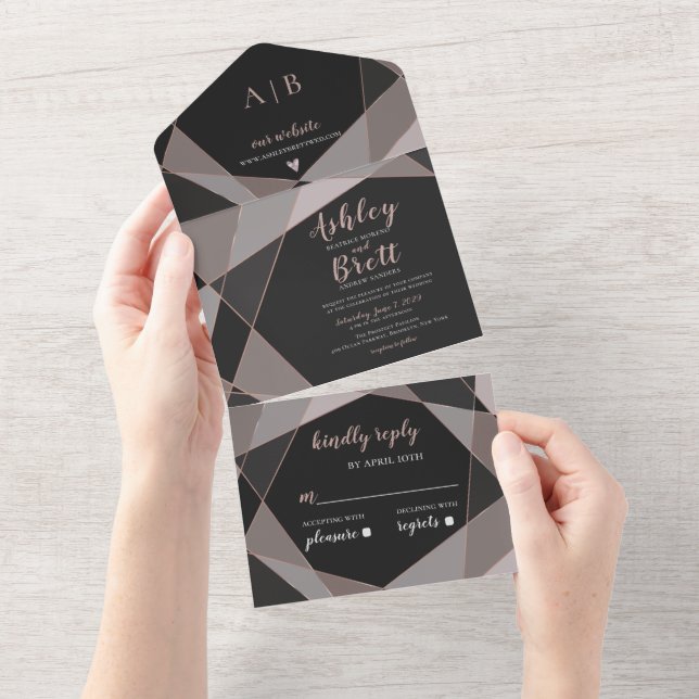 Geometric Dusty Pink Rose Gold Chalkboard All In One Invitation (Tearaway)