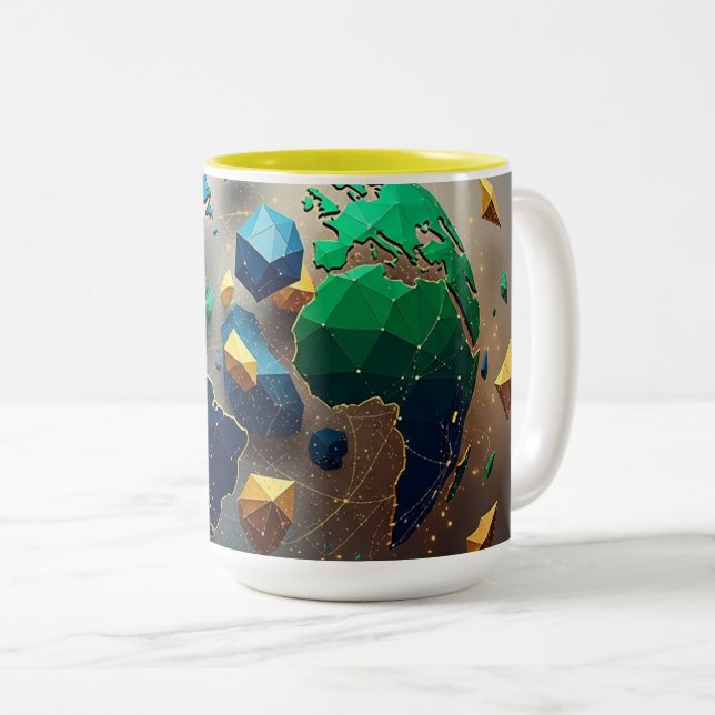 Geometric Earth Art, Abstract Global Network Mug (Front Right)