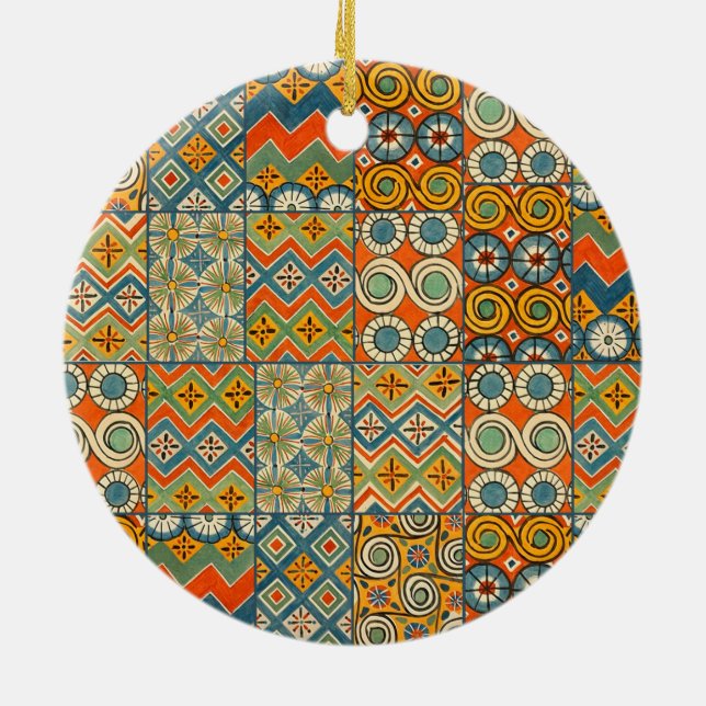 Geometric Egyptian Pattern Tiles Ceramic Ornament (Back)