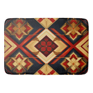 Geometric Elegance Seamless Pattern Red Gold Black Bath Mat