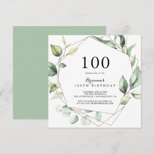 Geometric Elegant Gold Green 100th Birthday Party Invitation