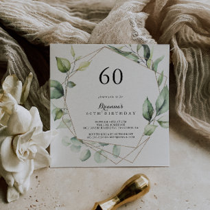 Geometric Elegant Gold Green 60th Birthday Party Invitation