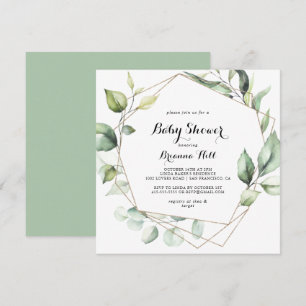 Geometric Elegant Gold Greenery Baby Shower Invitation