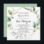Geometric Elegant Gold Greenery Bat Mitzvah Invitation<br><div class="desc">This geometric elegant gold greenery bat mitzvah invitation is perfect for a modern bat mitzvah. The design features hand-painted botanical green eucalyptus leaves,  adorning a gold geometric frame.</div>