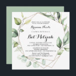 Geometric Elegant Gold Greenery Bat Mitzvah Invitation<br><div class="desc">This geometric elegant gold greenery bat mitzvah invitation is perfect for a modern bat mitzvah. The design features hand-painted botanical green eucalyptus leaves,  adorning a gold geometric frame.</div>